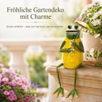 Frosch Figur Metall Kantenhocker mit Regenschirm – Gelber Mantel