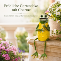 Frosch Figur Metall Kantenhocker mit Regenschirm – Gelber Mantel