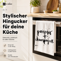 Geschirrtuch mit Spruch - Pommes + Champagner