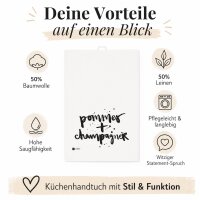 Geschirrtuch mit Spruch - Pommes + Champagner