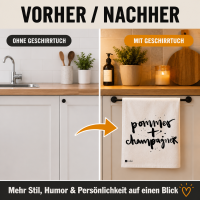 Geschirrtuch mit Spruch - Pommes + Champagner