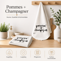 Geschirrtuch mit Spruch - Pommes + Champagner