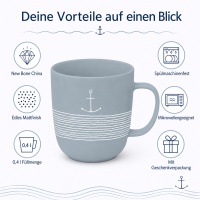 Henkelbecher aus Porzellan 0,35L - Anker Blau