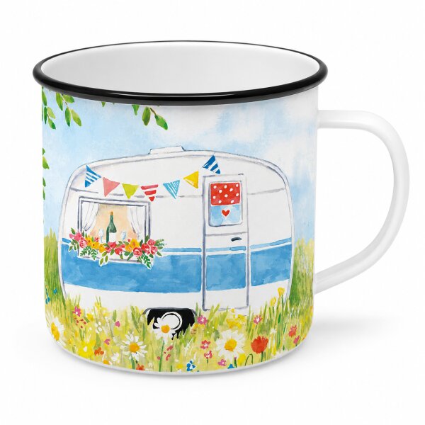Henkelbecher aus Metall 0,3L - Happy Camping