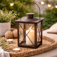 Metall Laterne Braun 20 cm – Eisen Windlicht mit Glas, Deko Laterne für Innen & Außen
