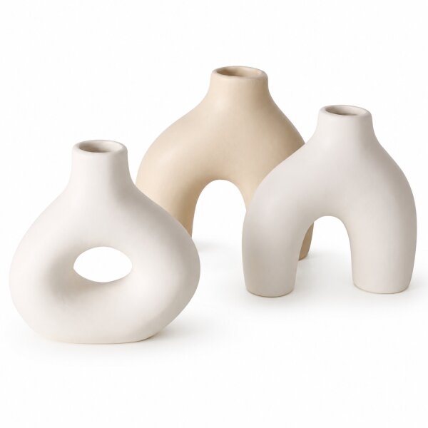 Boltze Vase Metty 3-teiliges Keramik-Vasenset Beige & Weiß