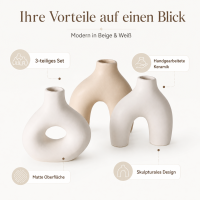 Boltze Vase Metty 3-teiliges Keramik-Vasenset Beige & Weiß