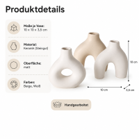 Boltze Vase Metty 3-teiliges Keramik-Vasenset Beige & Weiß