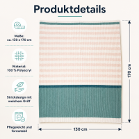 Strickdecke MELODY 130x170 cm – Kuscheldecke in Rosa, Creme & Türkis – Weiche Wohndecke aus 100 % Polyacryl