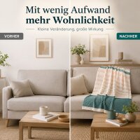 Strickdecke MELODY 130x170 cm – Kuscheldecke in Rosa, Creme & Türkis – Weiche Wohndecke aus 100 % Polyacryl