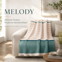 Strickdecke MELODY 130x170 cm – Kuscheldecke in Rosa, Creme & Türkis – Weiche Wohndecke aus 100 % Polyacryl