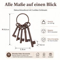 Deko Schlüsselset 21,5cm Braun Rost Gusseisen Antik für Wand und Flur