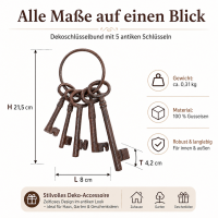 Deko Schlüsselset 21,5cm Braun Rost Gusseisen Antik für Wand und Flur