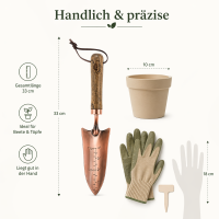 Verkupferte Blumenkelle mit Holzgriff & Tiefenskala