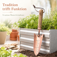 Verkupferte Blumenkelle mit Holzgriff & Tiefenskala