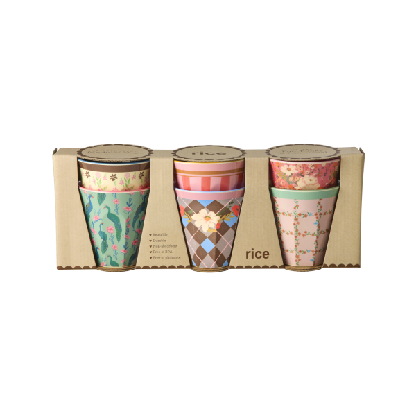 Rice Melamin 6er-SET Becher - Pfau & Blumen Print 250ml