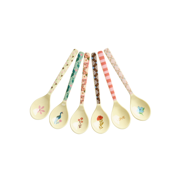 Rice Melamin 6er-SET Teelöffel - Pfau & Blumen Print
