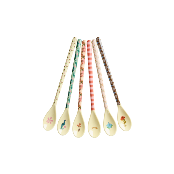 Rice Melamin 6er-SET Latte Löffel - Pfau & Blumen Print