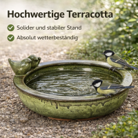 Vogeltränke rund grün – Terracotta – Wasserstelle & Badeplatz für Vögel