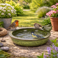 Vogeltränke rund grün – Terracotta – Wasserstelle & Badeplatz für Vögel