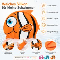 Kinder Badekappe Silikon S Bunt Clownfisch für Schwimmkurs und Bad