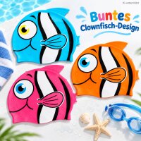 Kinder Badekappe Silikon S Bunt Clownfisch für Schwimmkurs und Bad
