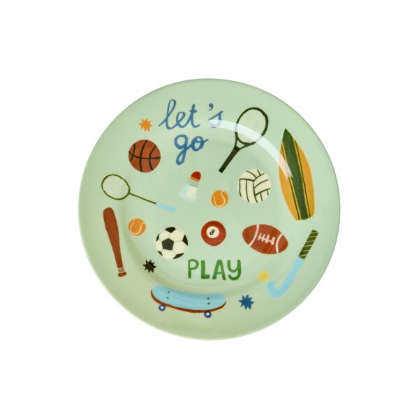 Rice Melamin Kinderteller - Soft Green Sports Print Ø 20cm