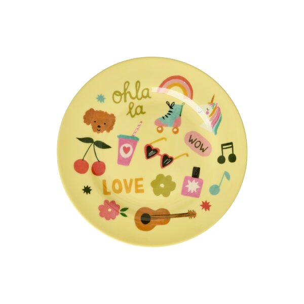 Rice Melamin Kinderteller - Soft Yellow Unicorn Love Ø 20cm