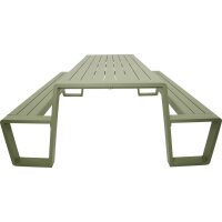 Garten-Sitzgruppe Aluminium Softes Grün – Tisch & Bänke 220 cm wetterfest