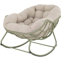 Lesliliving Schaukelstuhl Cozy Loungesessel mit Kissen Beige Grün Aluminium