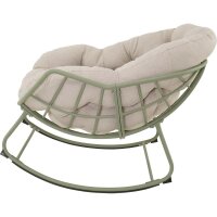 Lesliliving Schaukelstuhl Cozy Loungesessel mit Kissen Beige Grün Aluminium