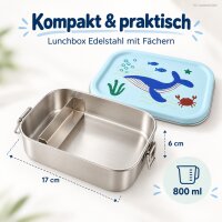 Edelstahl Lunchbox Kinder 800 ml Blau Ocean Brotdose mit Trennfach