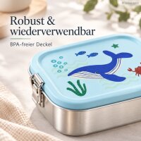 Edelstahl Lunchbox Kinder 800 ml Blau Ocean Brotdose mit Trennfach