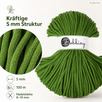 Baumwollkordel 5mm 100m Grün - Makramee Kordel Moss Green geflochten