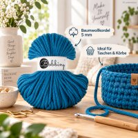 Makramee Kordel 5mm 50m Blau - Baumwollkordel Dopamine Blue