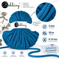 Makramee Kordel 5mm 50m Blau - Baumwollkordel Dopamine Blue