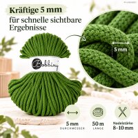 Baumwollkordel 5mm 50m Grün Moss Green geflochtene Kordel für Deko