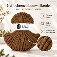 Baumwollkordel 5mm 50m Braun Nut Brown - geflochten für Taschen
