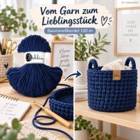 Baumwollkordel 3mm 100m Blau - Ink Blue Kordelgarn geflochten