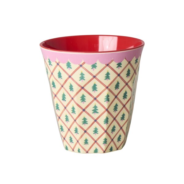 Rice Melamin Becher Medium Creme - Diamond Christmas Tree Print