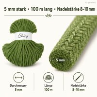 Baumwollkordel 5mm 100m Grün Shiny Moss Green Makramee Kordel