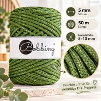 Geflochtene Baumwollkordel 5mm 50m Grün - Shiny Moss Green