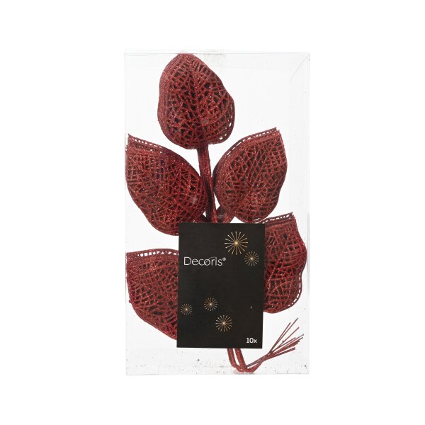 Blattzweig Glitzer rot 36cm weihnachtsrot Dekozweig für Weihnachtsdeko