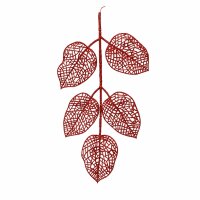 Blattzweig Glitzer rot 36cm weihnachtsrot Dekozweig für Weihnachtsdeko