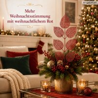 Blattzweig Glitzer rot 36cm weihnachtsrot Dekozweig für Weihnachtsdeko