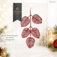 Blattzweig Glitzer rot 36cm weihnachtsrot Dekozweig für Weihnachtsdeko