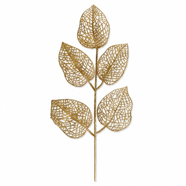 Blattzweig Gold 2x36cm Gold hellgold Dekozweig für Vase Tischdeko