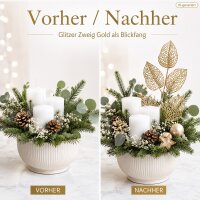 Blattzweig Gold 2x36cm Gold hellgold Dekozweig für Vase Tischdeko