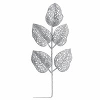 Blattzweig silber 36cm Silber Dekozweig mit Glitzer für Tischdeko