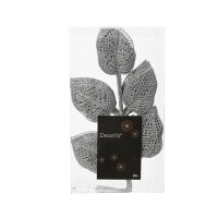 Blattzweig silber 36cm Silber Dekozweig mit Glitzer für Tischdeko